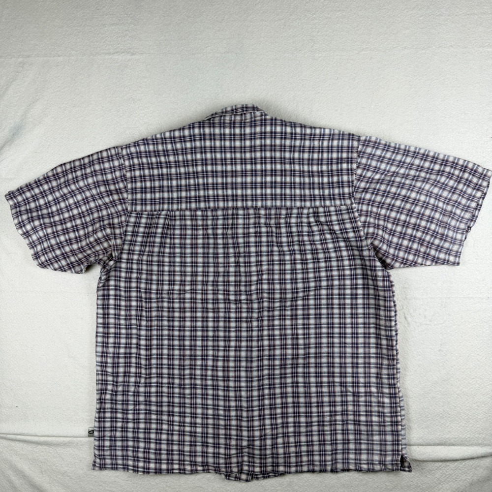 Bugle Boy Mens XXL Plaid Button Up Shirt Short Sleeve Ramie Cotton Blue Red - Picture 6 of 6